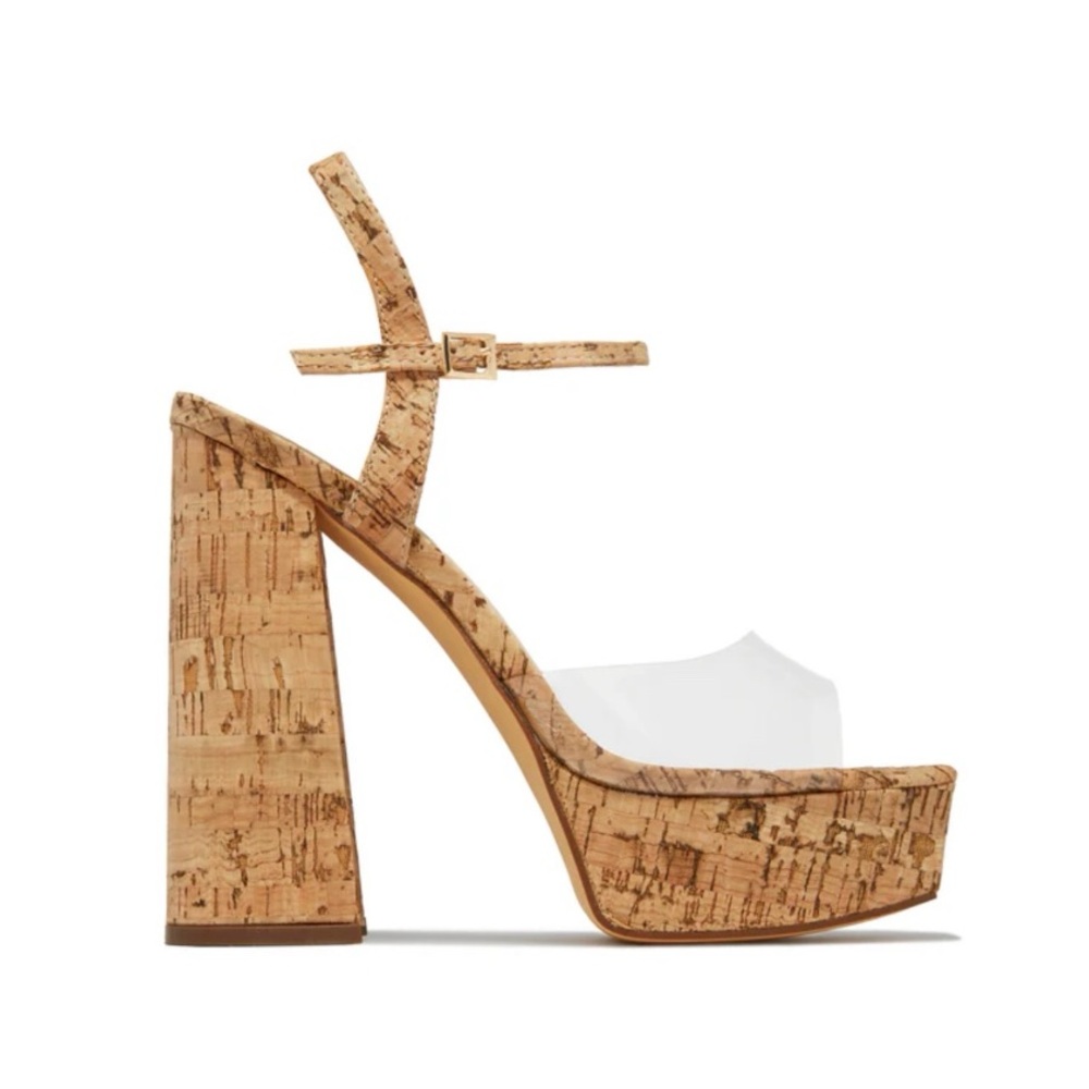 Cork Platform Block Stiletto White Heel - Picture 5 of 7